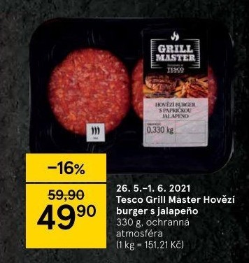 Hovězí burger Jalapeňo Grill Master Tesco