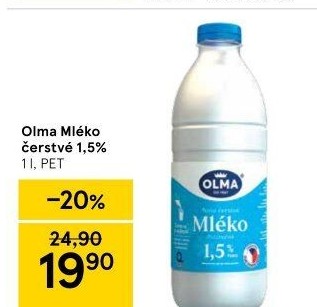 Mléko čerstvé Olma - 1,5% polotučné
