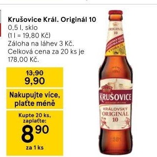 Pivo světlé výčepní Originál Královská 10° Krušovice