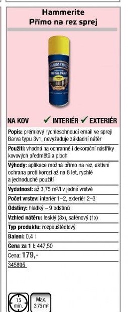 Barva ve spreji přímo na rez Hammerite