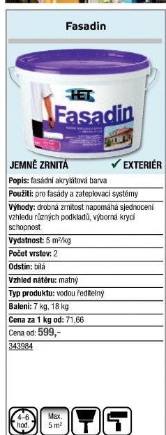 Fasádní akrylátová barva Fasadin Het