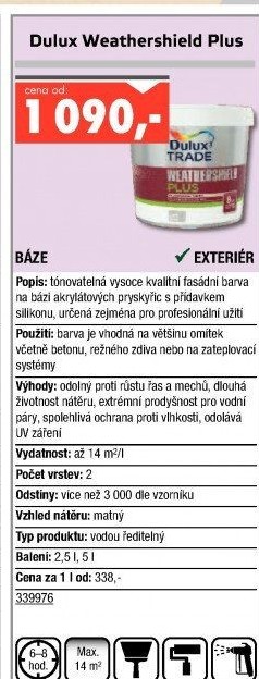 Tónovatelná fasádní barva Weathershield Plus Dulux Trade