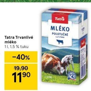 Mléko trvanlivé Tatra - 1,5% polotučné