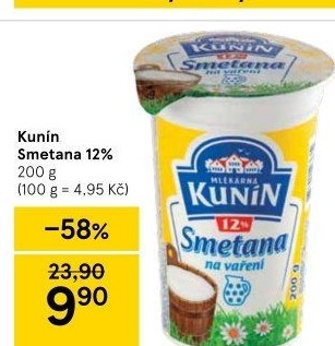 Smetana na vaření Kunín 12%