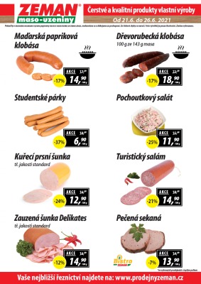 akční leták ZEMAN maso - uzeniny 21.6.2021-26.6.2021