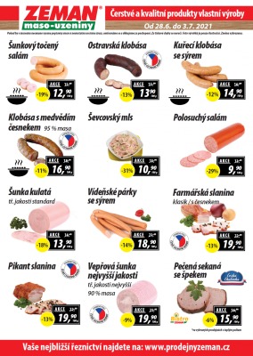 akční leták ZEMAN maso - uzeniny 28.6.2021-3.7.2021