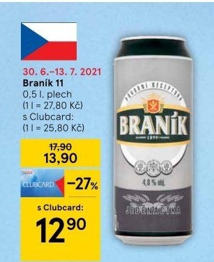 Pivo světlý ležák 11° Jedenáctka Braník