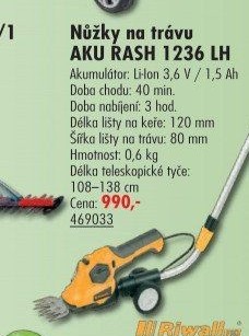Aku nůžky na trávu Riwall Rash 1236LH