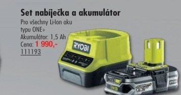 Nabíječka a akumulátor Ryobi