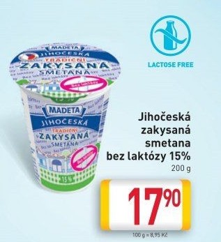Zakysaná smetana bez laktózy Jihočeská Madeta 15%