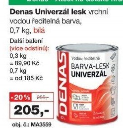 Vodou ředitelná vrchní barva Denas Uni Lesk