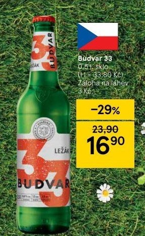 Pivo světlý ležák 33 Budweiser Budvar