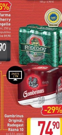 Pivo světlé výčepní Originál 10° Gambrinus