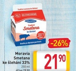 Smetana ke šlehání 33% Moravia