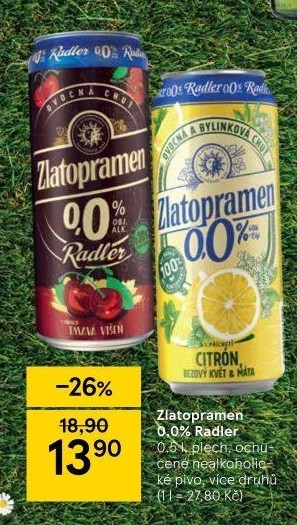 Nealkoholické pivo ochucené Radler Zlatopramen