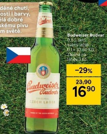 Pivo světlý ležák Budweiser Budvar