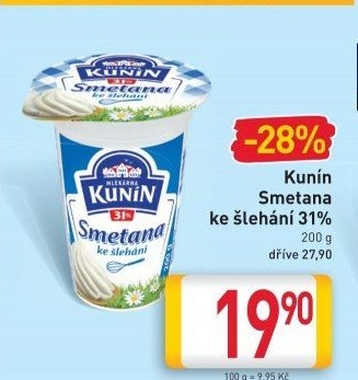 Smetana ke šlehání Kunín 31%