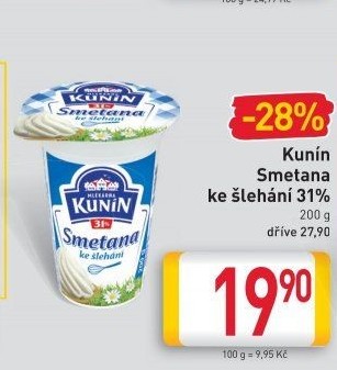 Smetana ke šlehání Kunín 31%