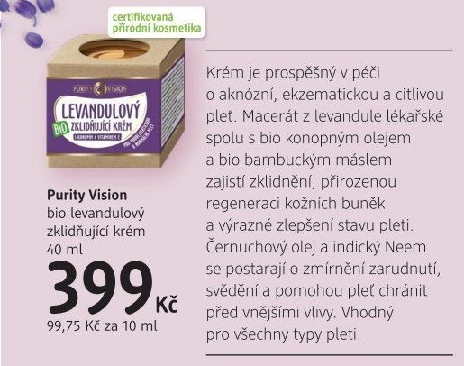 Krém pleťový levandulový zklidňující bio Purity Vision