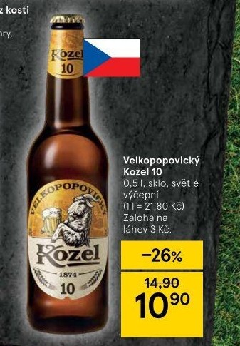 Pivo světlé výčepní 10°Velkopopovický Kozel