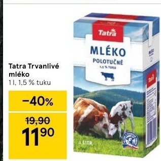 Mléko trvanlivé Tatra - 1,5% polotučné