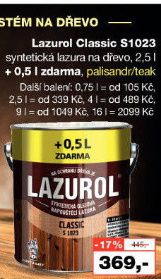 Lazura na dřevo Classic Lazurol