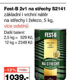 Nátěr na střechy Fest - B Barvy a laky Hostivař