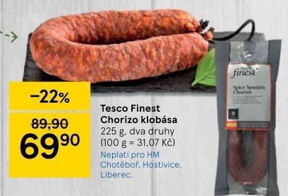 Klobása Chorizo Tesco Finest