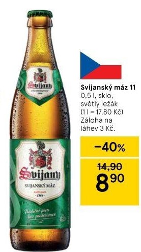 Pivo světlý ležák 11° Svijanský Máz Svijany