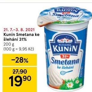 Smetana ke šlehání Kunín 31%