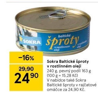 Šproty baltické v oleji Sokra