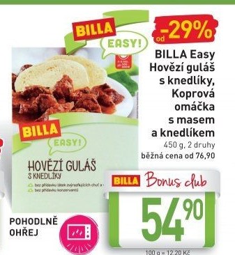 Hovězí guláš s knedlíkem Easy Billa