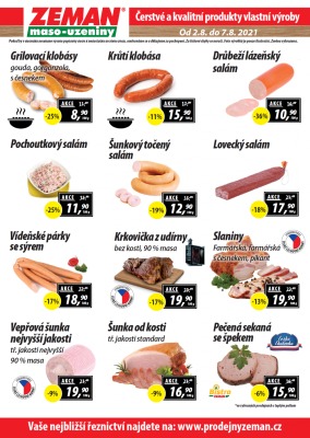 akční leták ZEMAN maso - uzeniny 2.8.2021-7.8.2021