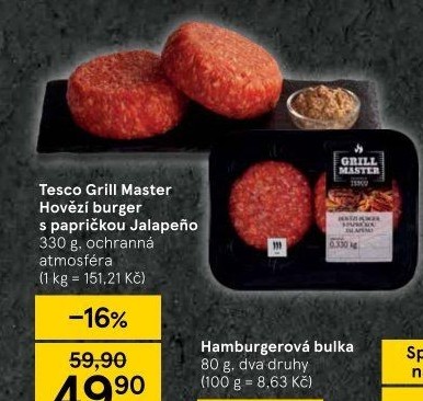 Hovězí burger Jalapeňo Grill Master Tesco