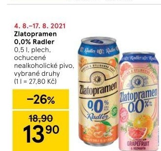 Nealkoholické pivo ochucené Radler Zlatopramen
