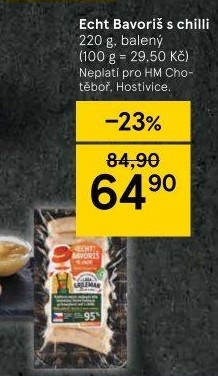 Párek na gril Echt Bavoriš s chilli Láďa Grileman Kostelecké uzeniny