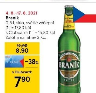 Pivo světlé výčepní 10° Braník