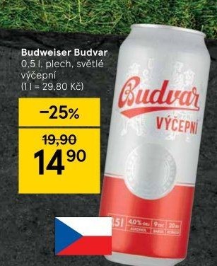 Pivo světlé výčepní Budweiser Budvar