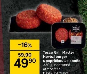 Hovězí burger Jalapeňo Grill Master Tesco