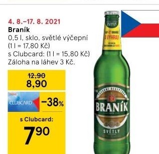 Pivo světlé výčepní 10° Braník