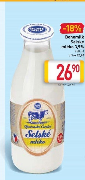 Mléko čerstvé selské Opočenské Bohemilk