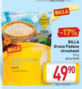 Sýr Grana Padano strouhaný Billa