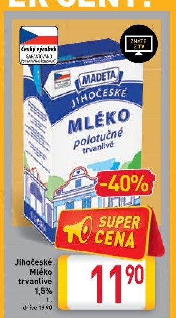 Mléko trvanlivé Jihočeské Madeta - 1,5% polotučné