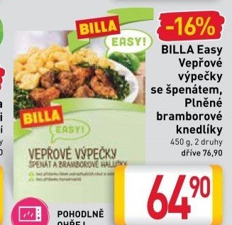 Vepřové výpečky se špenátem Easy Billa