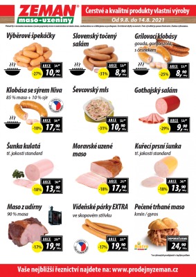 akční leták ZEMAN maso - uzeniny 9.8.2021-14.8.2021