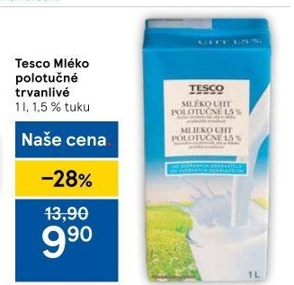 Mléko trvanlivé Tesco - 1,5% polotučné