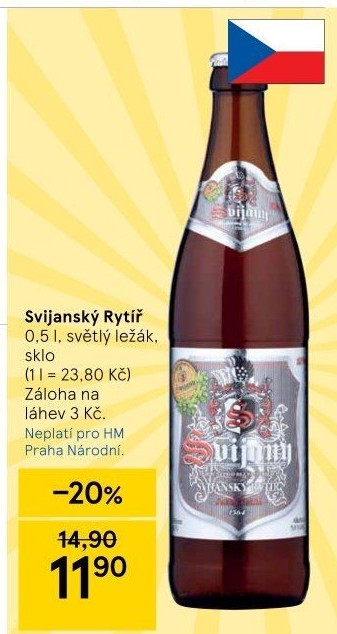 Pivo světlý ležák 12° Svijanský rytíř Svijany