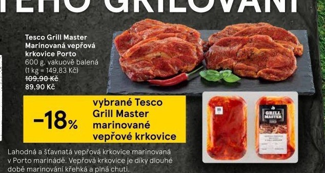 Vepřová krkovice marinovaná bez kosti Porto Grill Master Tesco