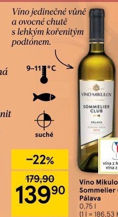 Víno Pálava Sommelier Club Víno Mikulov - pozdní sběr