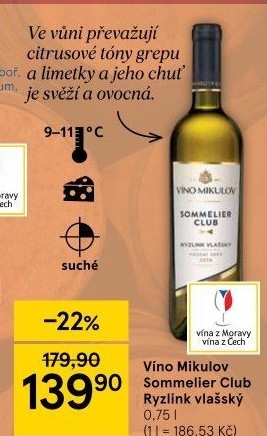 Víno Ryzlink vlašský Sommelier Club Víno Mikulov